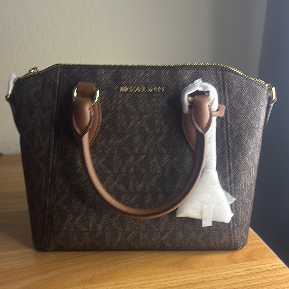Michael Kors Brown Satchel with Signature MK Print